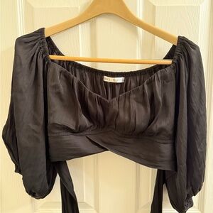 Saints + Secrets off-shoulder crop blouse with long ties